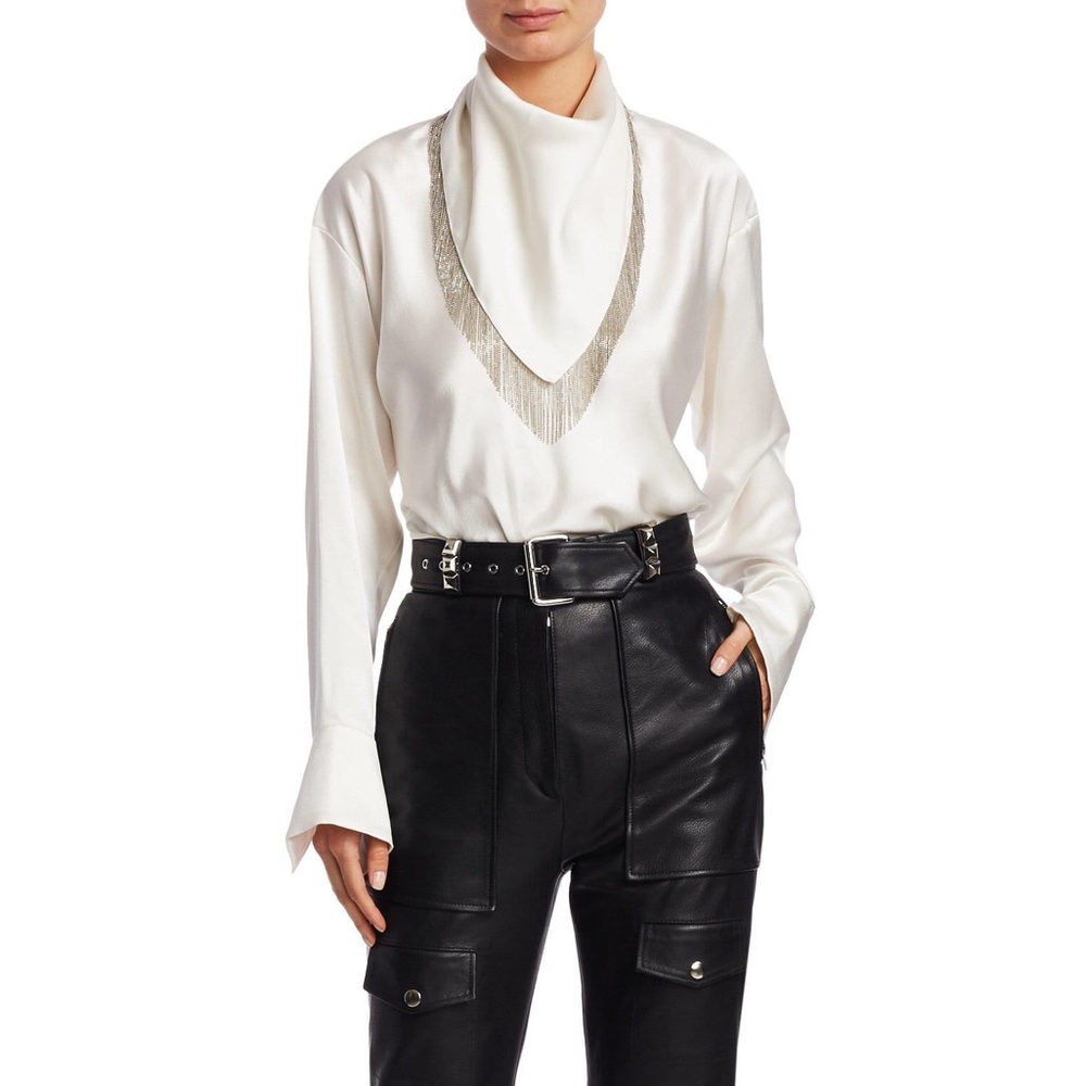 FINAL. Alexander Wang Silk Chain Fringe Blouse